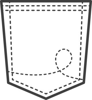 Denim pocket patch. Outline element for uniform or casual style clothes, dresses and shirts. Line illustration png