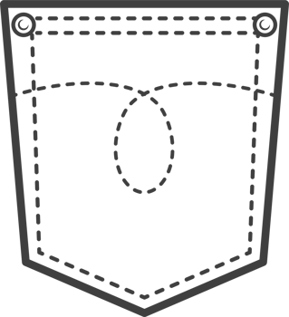 Denim pocket patch. Outline element for uniform or casual style clothes, dresses and shirts. Line illustration png