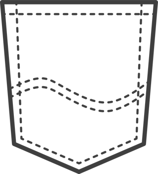 Denim pocket patch. Outline element for uniform or casual style clothes, dresses and shirts. Line illustration png