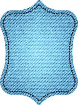 Blue denim patches with stitch, rivets and fringe. Light blue denim. Vintage patches png