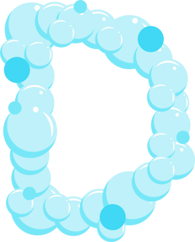 Alphabet of soap bubbles. Water suds letter D. Cartoon font png