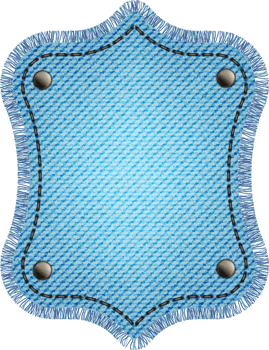 Blue denim patch with stitch, rivets and fringe. Light blue denim. Vintage patch png