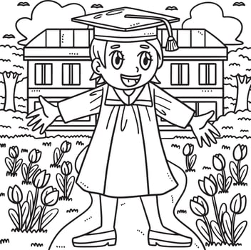 Student Wearing Graduation Toga and Cap Coloring vector