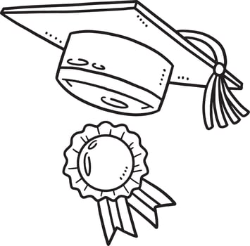 Graduation Cap and Ribbon Isolated Coloring Page vector