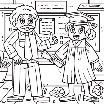 Graduation Professor and Student Coloring Page vector