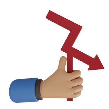 3d rendering illustration of hand holding Growing chart arrow red down png