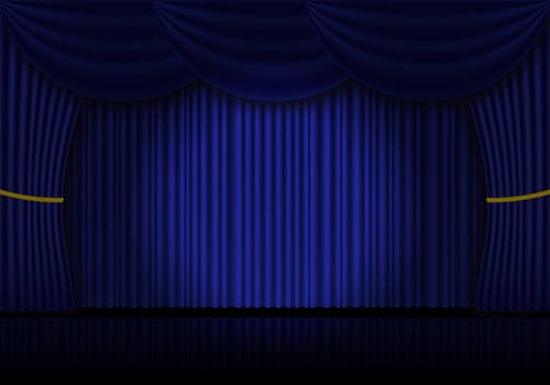 Blue curtain opera, cinema or theater stage drapes. Spotlight on closed velvet curtains background. Vector illustration