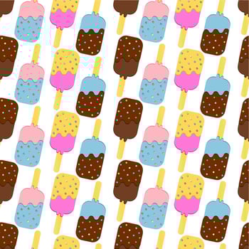 Seamless Colorful Ice Cream Pattern. Ice Cream Dessert on a Wooden Stick. Vector illustration.