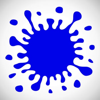 Blue Hand Drawn Paint Splash with small splashes and shadows. Vector illustration