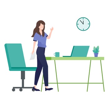 businesswoman working in the office with laptop cartoon vector illustration graphic design
