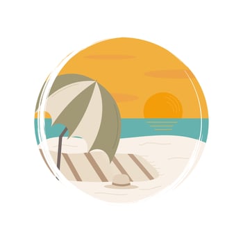 Cute logo or icon vector with summer beach scene, illustration on circle with brush texture, for social media story and highlights