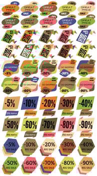 Set of Sale Discount Labels, Tags, Emblems. Web collection of stickers and badges for sale. Isolated vector illustration.
