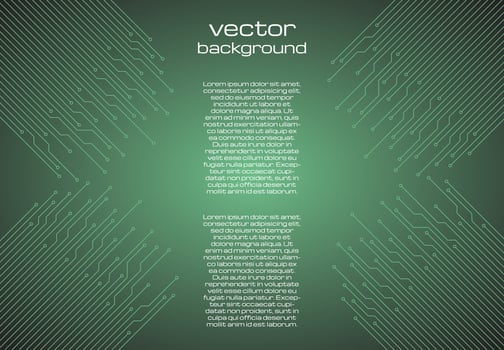 Abstract technological green background with elements of the microchip. Circuit board background texture. Vector illustration.