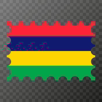 Postage stamp with Mauritius flag. Vector illustration.