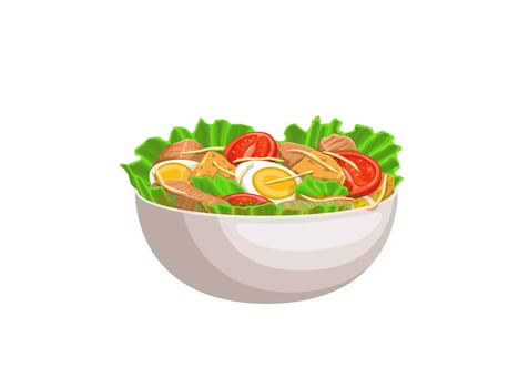 Cartoon caesar salad, isolated vector bowl
