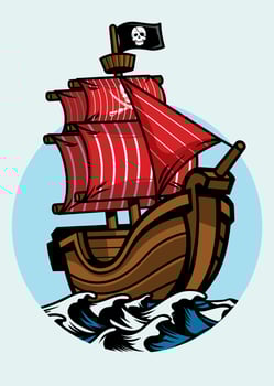 Pirate ship at the open sea vector