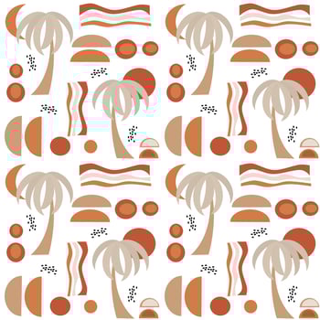 Cute modern terracotta abstract seamless vector pattern background illustration with palm trees and geometric shapes