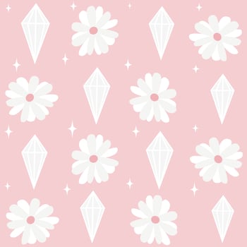 cute lovely seamless vector pattern background illustration with daisy flowers, diamonds and stars