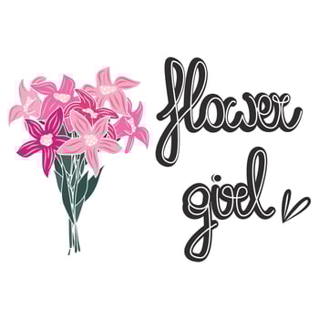 cute hand drawn lettering flower girl quote with colorful flowers bouquet vector illustration for greeting card