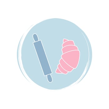 Croissant and rolling pin icon logo vector illustration on circle with brush texture for social media story highlight