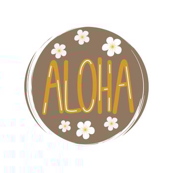 Cute logo or icon vector with aloha text and hibiscus flowers , illustration on circle with brush texture, for social media story and highlights