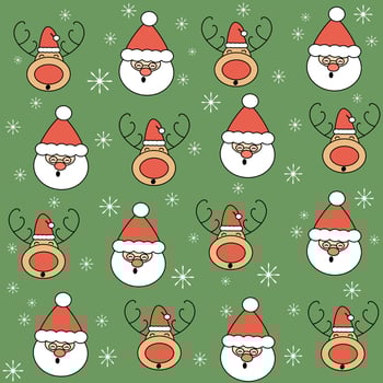Cute christmas vector pattern background illustration with santa claus, snowflakes and reindeer