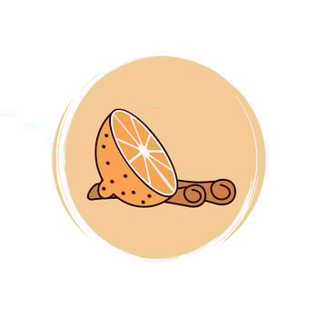 Cute orange slice and cinnamon icon vector, illustration on circle with brush texture, for social media story and instagram highlights vector