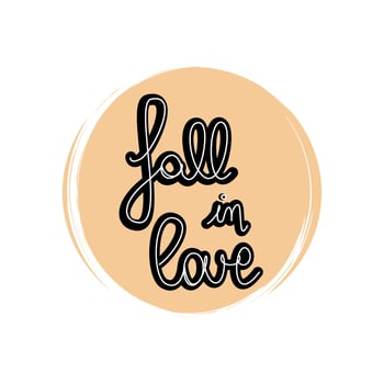Cute autumn hand drawn lettering fall in love icon vector, illustration on circle with brush texture, for social media story and instagram highlights vector