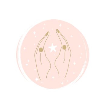 Cute human hands with stars logo vector illustration on circle with brush texture for social media story highlight