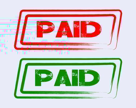 Paid sign with grunge style in red and green colors vector
