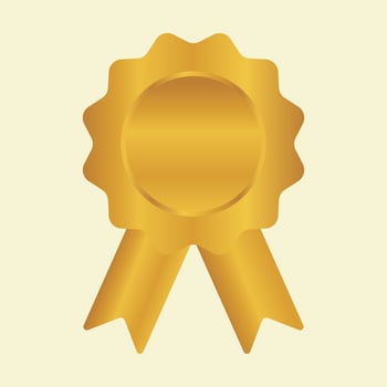 Award badge or winning prize ribbon in gold color vector