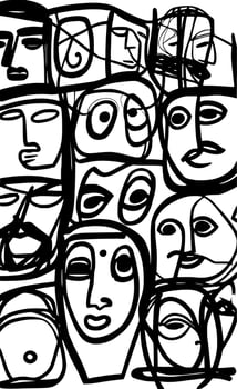 line art of face cartoon vector