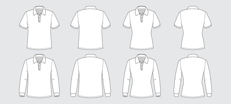 Outline White Polo Shirt Mock Up Set vector