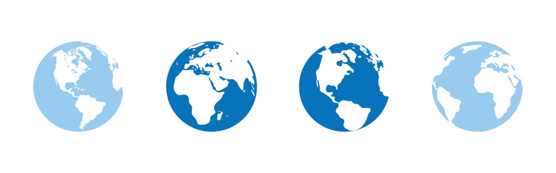 Globe, planet Earth with outlines of continents. Continents North America, South America, Africa, Eurasia, Europe. Geographical objects, icons, logos for design, decoration. Vector illustration