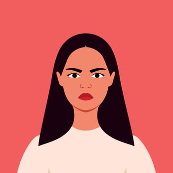 Young woman is angry. Human emotions. Symbolizes anger, gloomy and wrath. Flat style vector