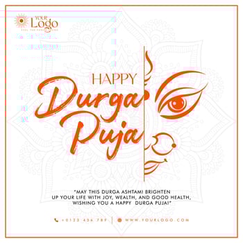 Indian god durga in happy Durga puja Subh Navratri post design in Hindi vector