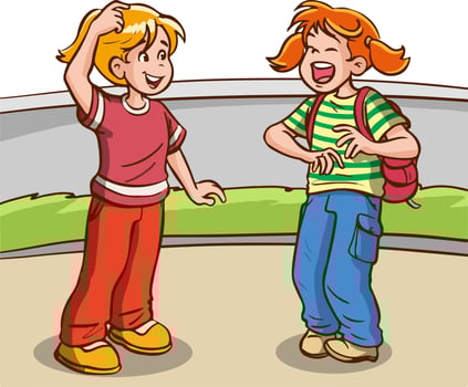 Cartoon kids talking to each other. Vector illustration
