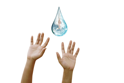 World Ocean Day. Day against danger and world drought. water droplets in human hands png