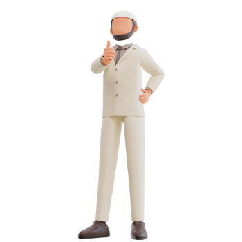 Islamic businessman showing thumbs up 3d cartoon Illustration png