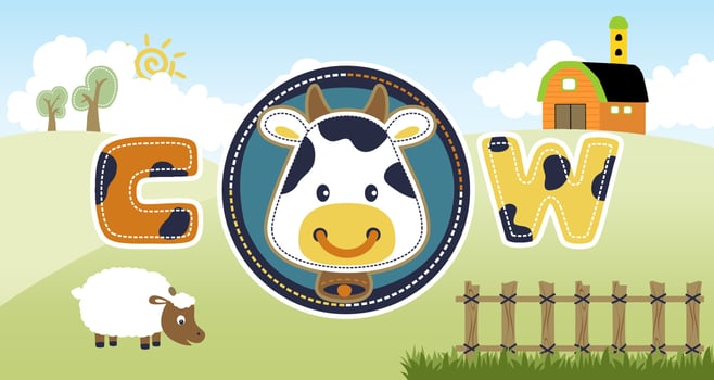 vector cartoon of farming scenery with farm animals