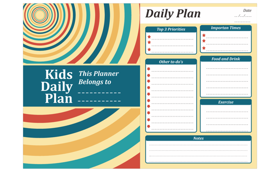 Kids Daily Plan Design With Retro Theme png