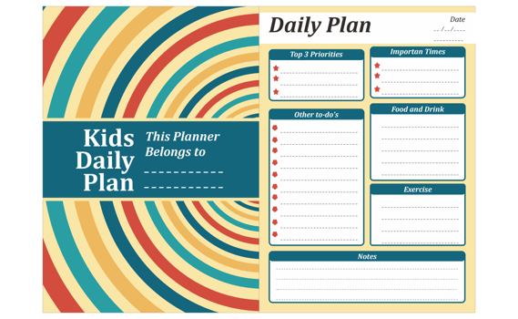 Kids Daily Plan Design With Retro Theme png