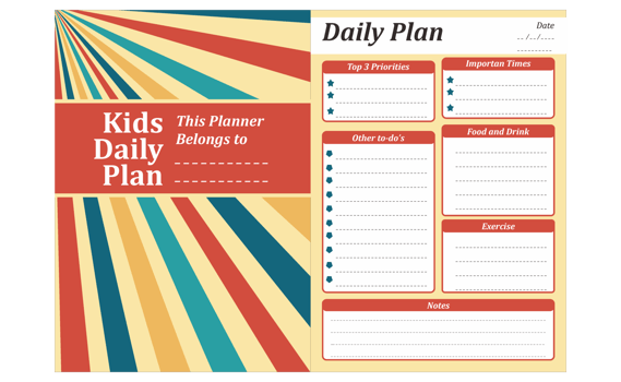 Kids Daily Plan Design With Retro Theme png