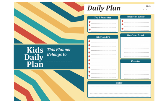 Kids Daily Plan With Stripe Retro Theme Design png