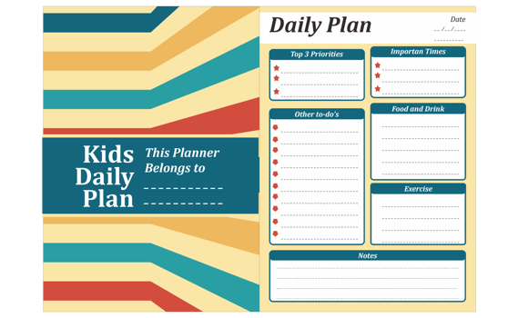 Kids Daily Plan With Stripe Retro Theme Design png