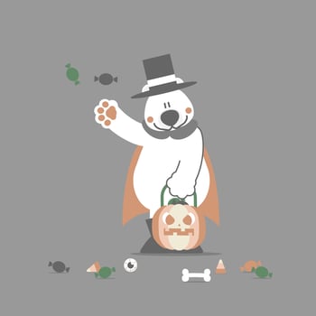happy halloween holiday festival with polar bear and pumpkin, flat vector illustration cartoon character design