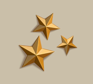 Collection of retro golden metal stars. 3d elements isolated on green background, suitable for prize award, ranking or festival decoration. vector