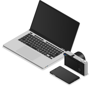 3D isometric camera phone and laptop png