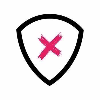 Shield and x sign icon vector simple illustration.