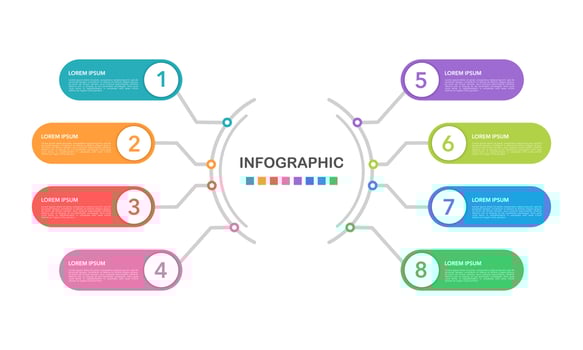 Infographic diagram 8 options or steps. Mind Map, Process, Template, Chart. Vector illustration.